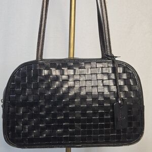 Etienne Aigner Women's Vintage Black Leather Shoulder Purse Bag Basket Weave